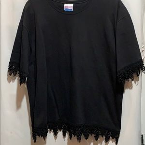 VINTAGE HANES HER WAY TEE EMBELLISHED BLACK SZ XL COTTON